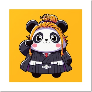 a panda wearing a kimono and a tie. Posters and Art